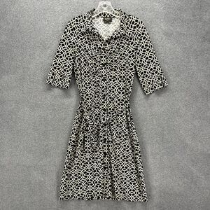 Laundry by Shelli Segal Dress Womens 8 Black Shirt Button up 3/4 Sleeve Belted